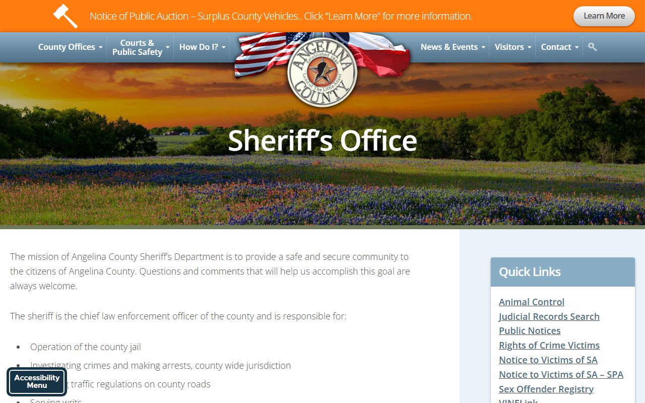 Angelina County Sheriff's Office DUI DWI arrest records Lufkin Texas