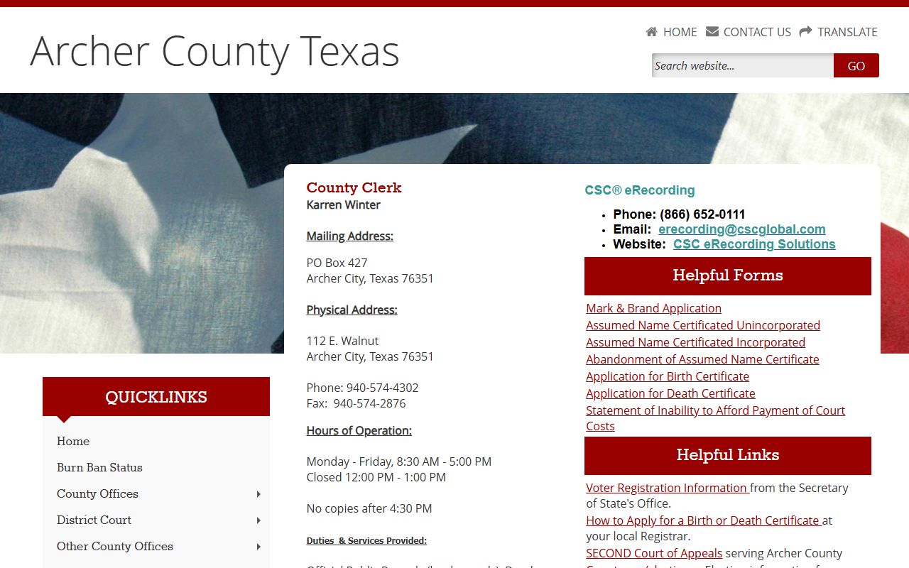 Archer County Clerk DUI DWI records Archer City Texas