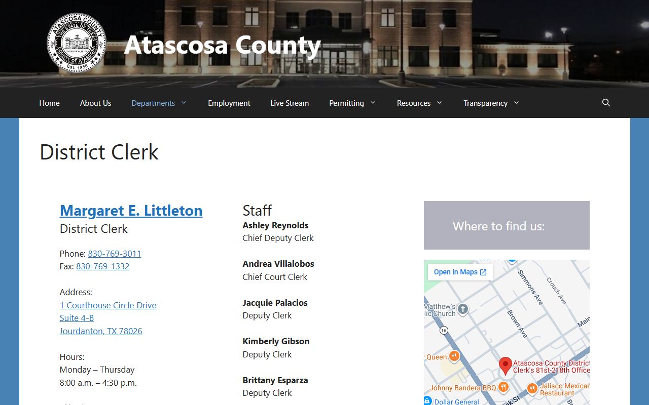 Atascosa County District Clerk DUI DWI felony records Jourdanton Texas