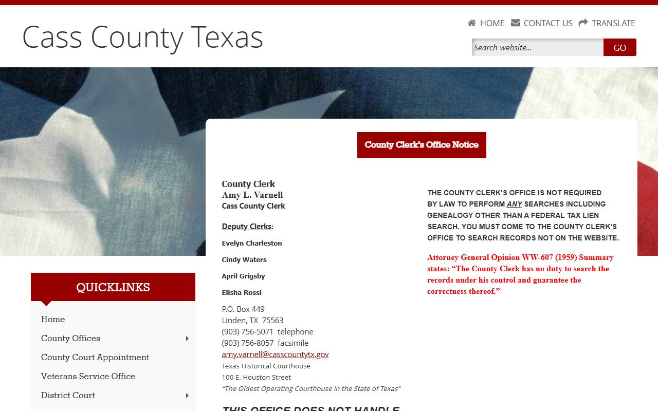 Cass County DUI DWI records county clerk Linden Texas courthouse
